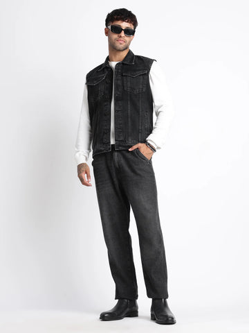 Obsidian Wash Sleeveless Denim Vest for Men
