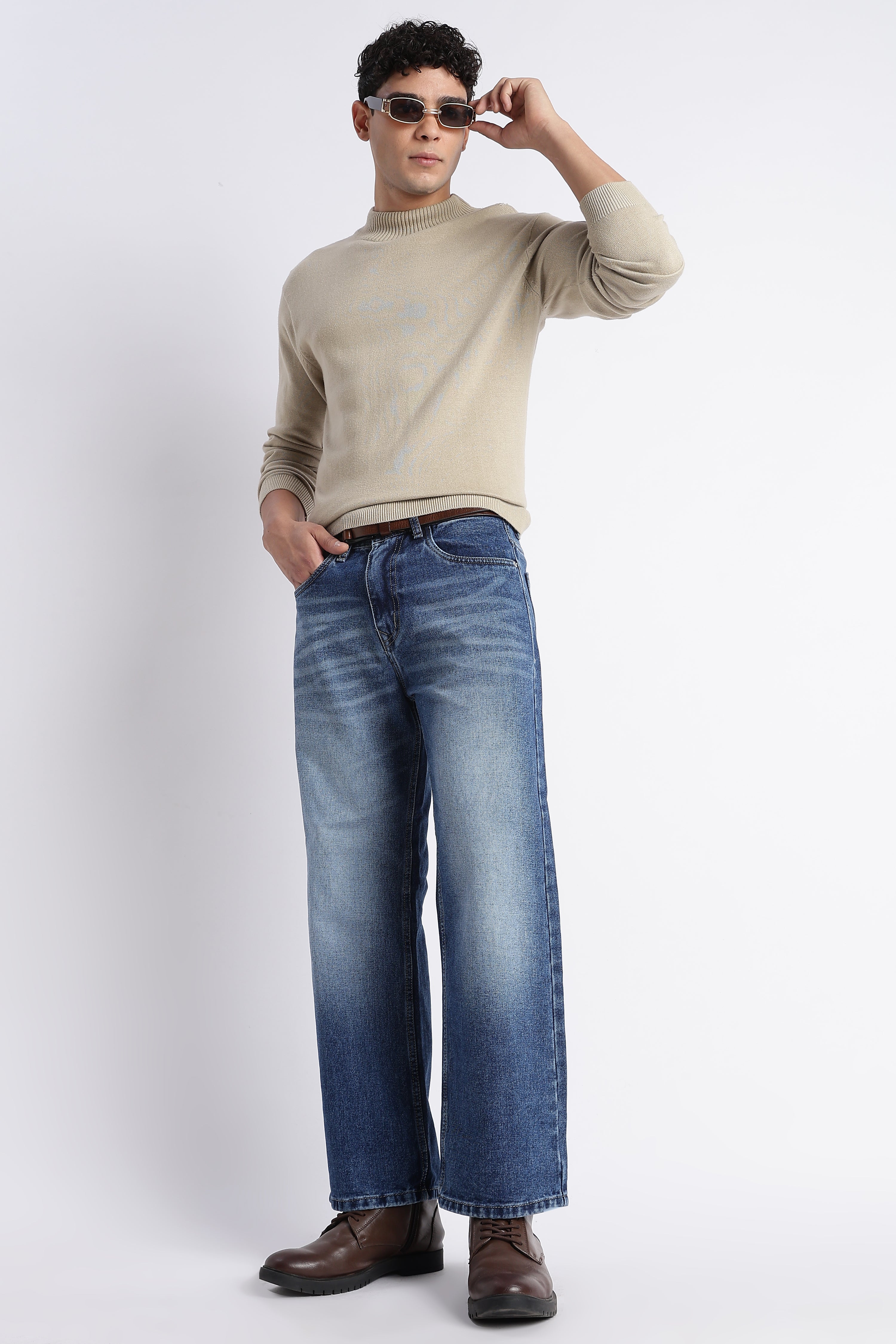 Marina Blue Baggy Wide Leg Jeans for Men
