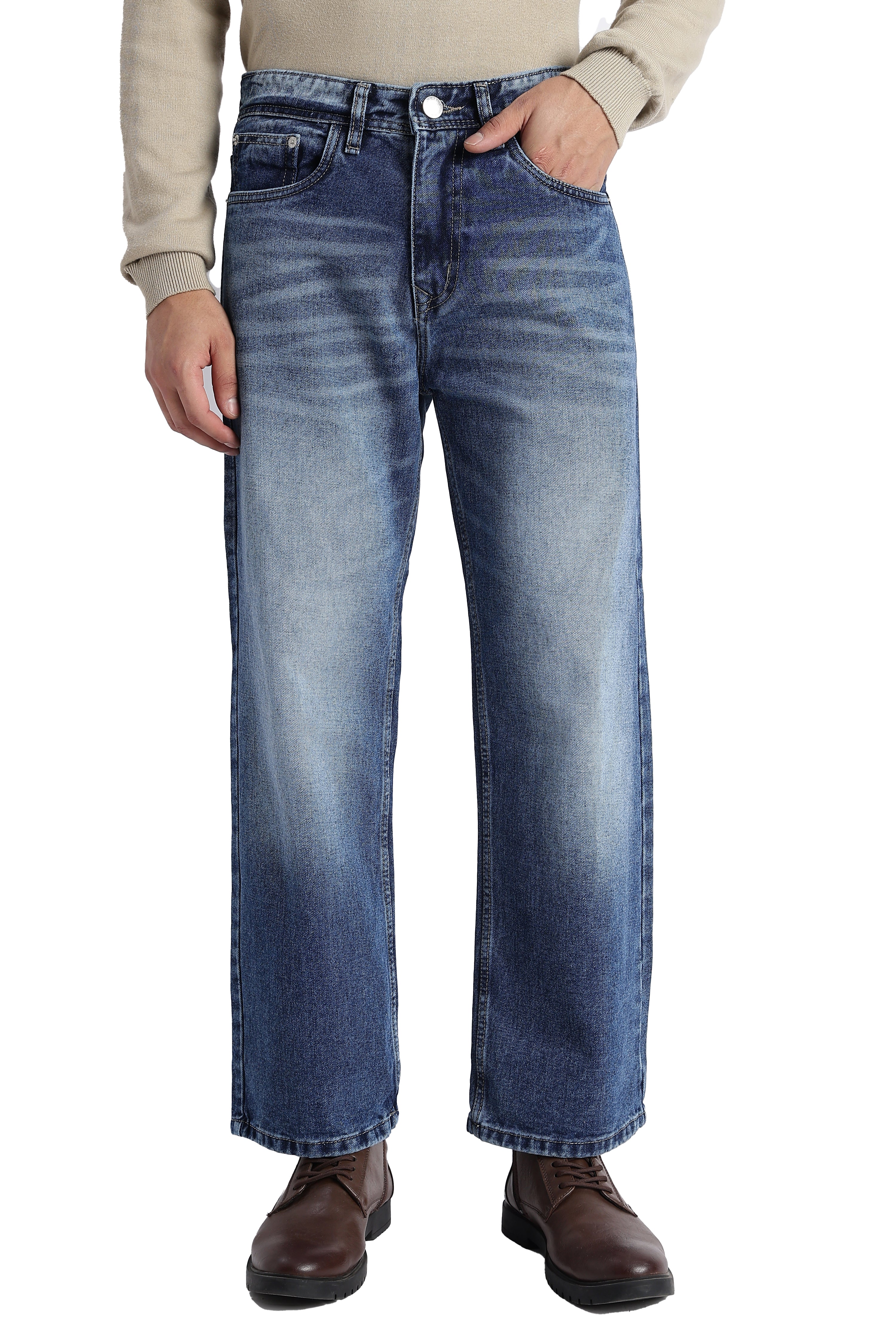 Marina Blue Baggy Wide Leg Jeans for Men