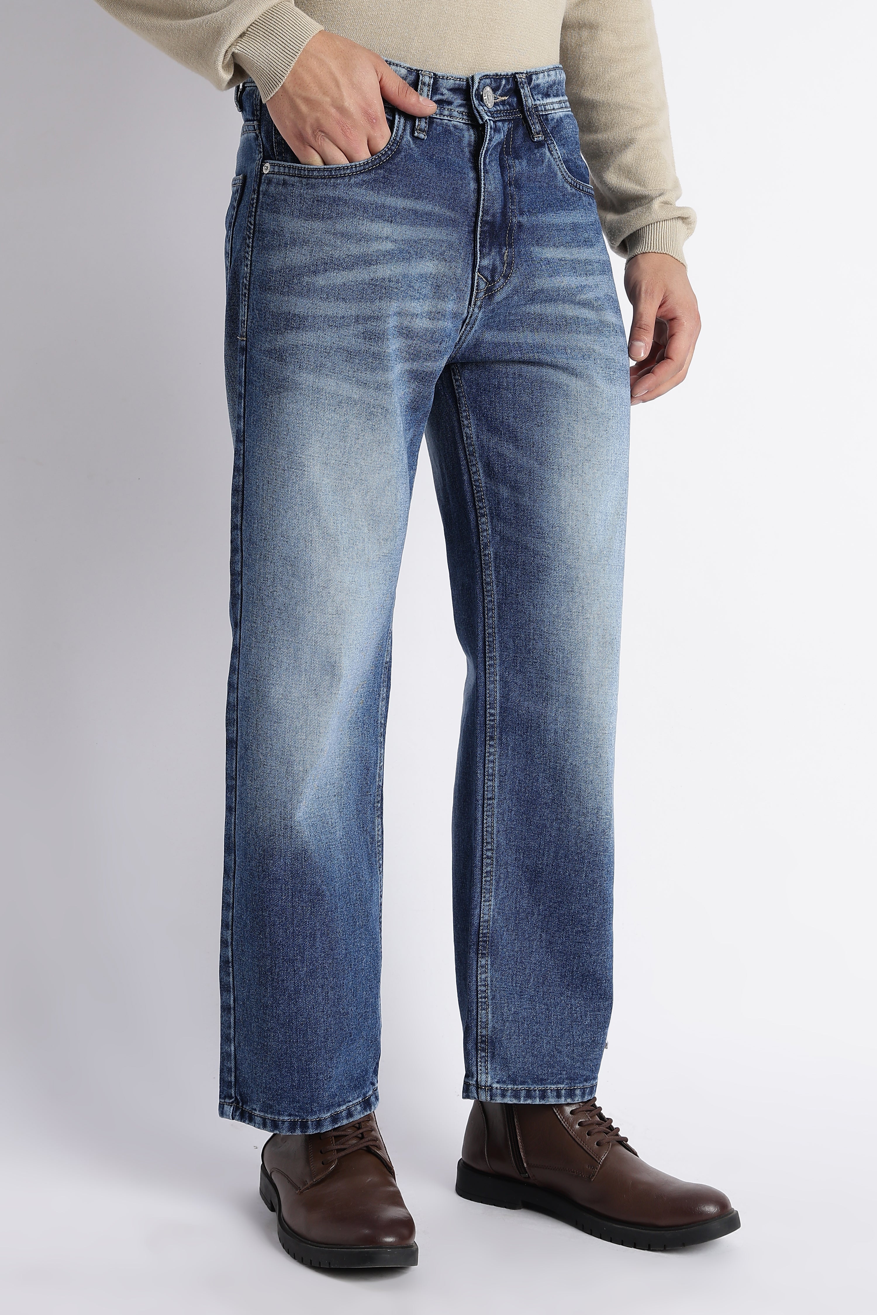 Marina Blue Baggy Wide Leg Jeans for Men