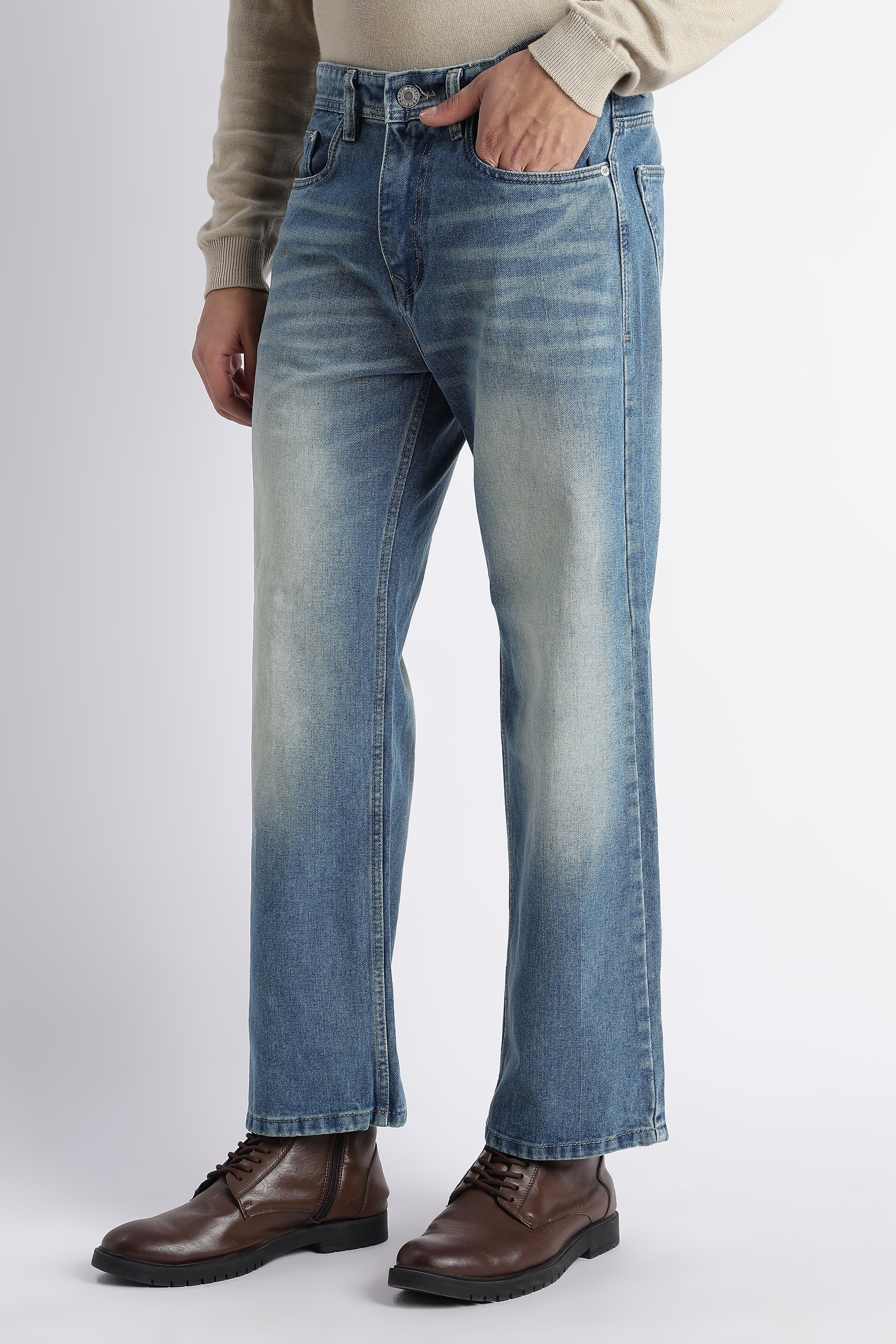 Sky Wash Baggy Wide Leg Jeans for Men