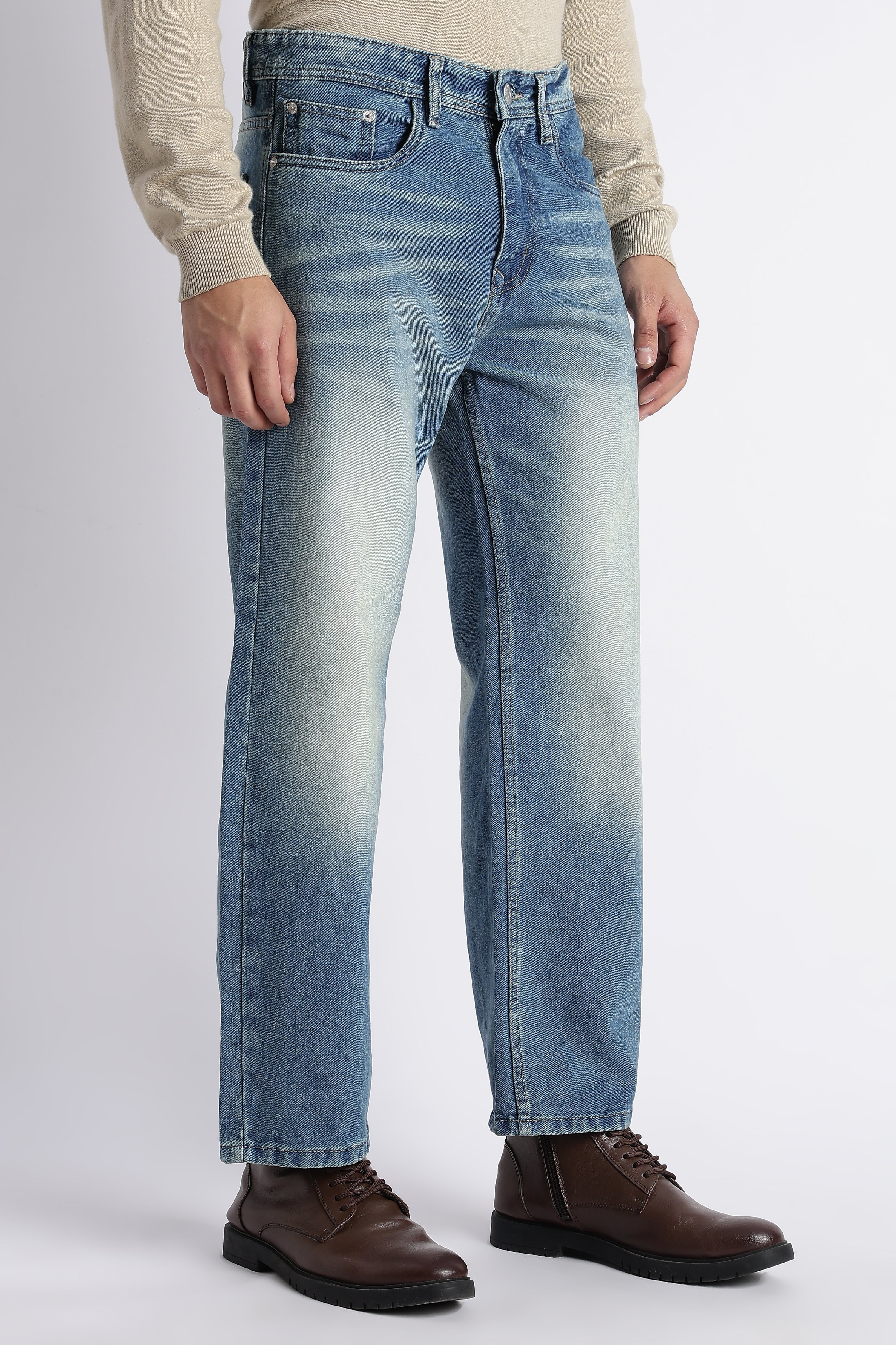 Sky Wash Baggy Wide Leg Jeans for Men