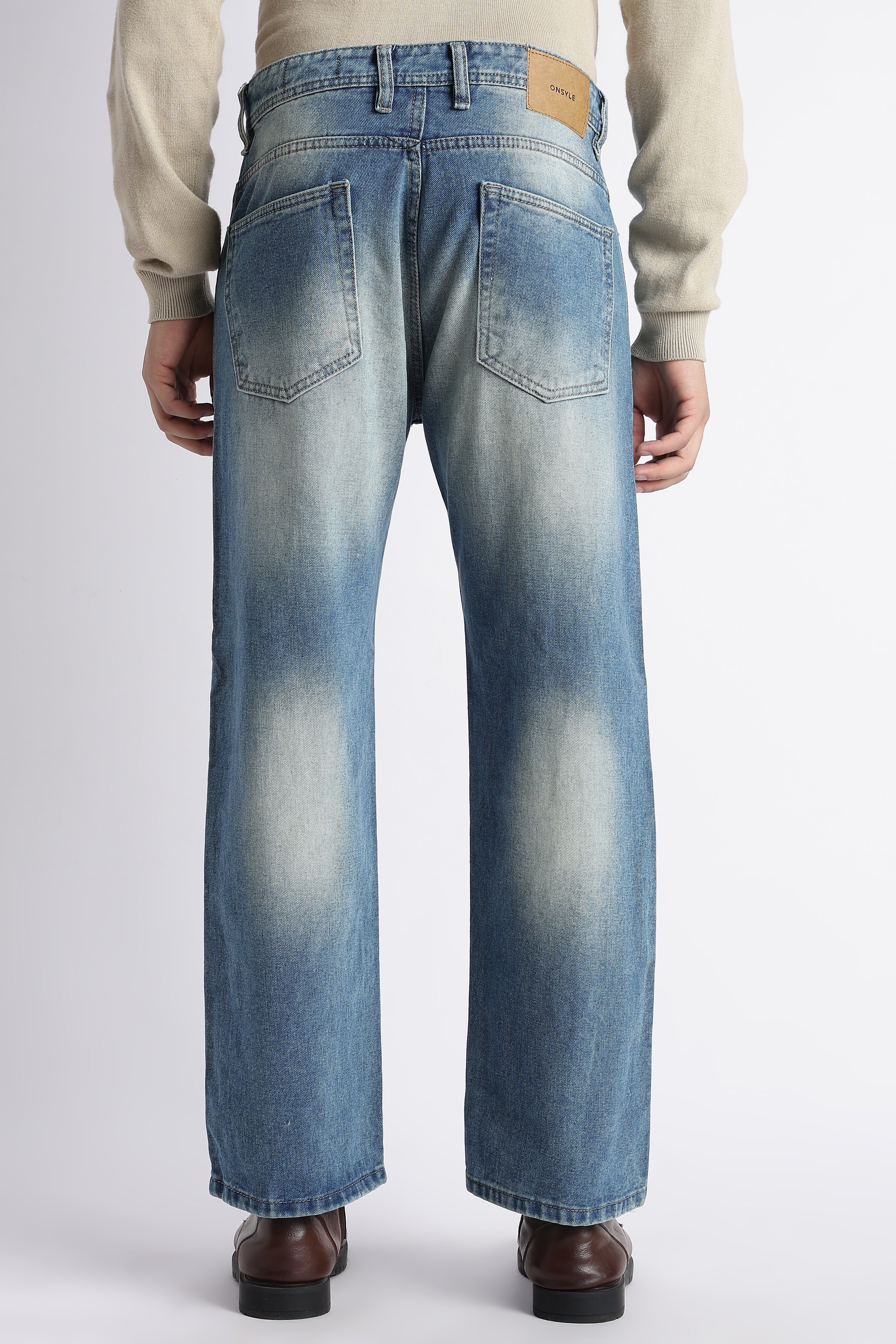 Sky Wash Baggy Wide Leg Jeans for Men