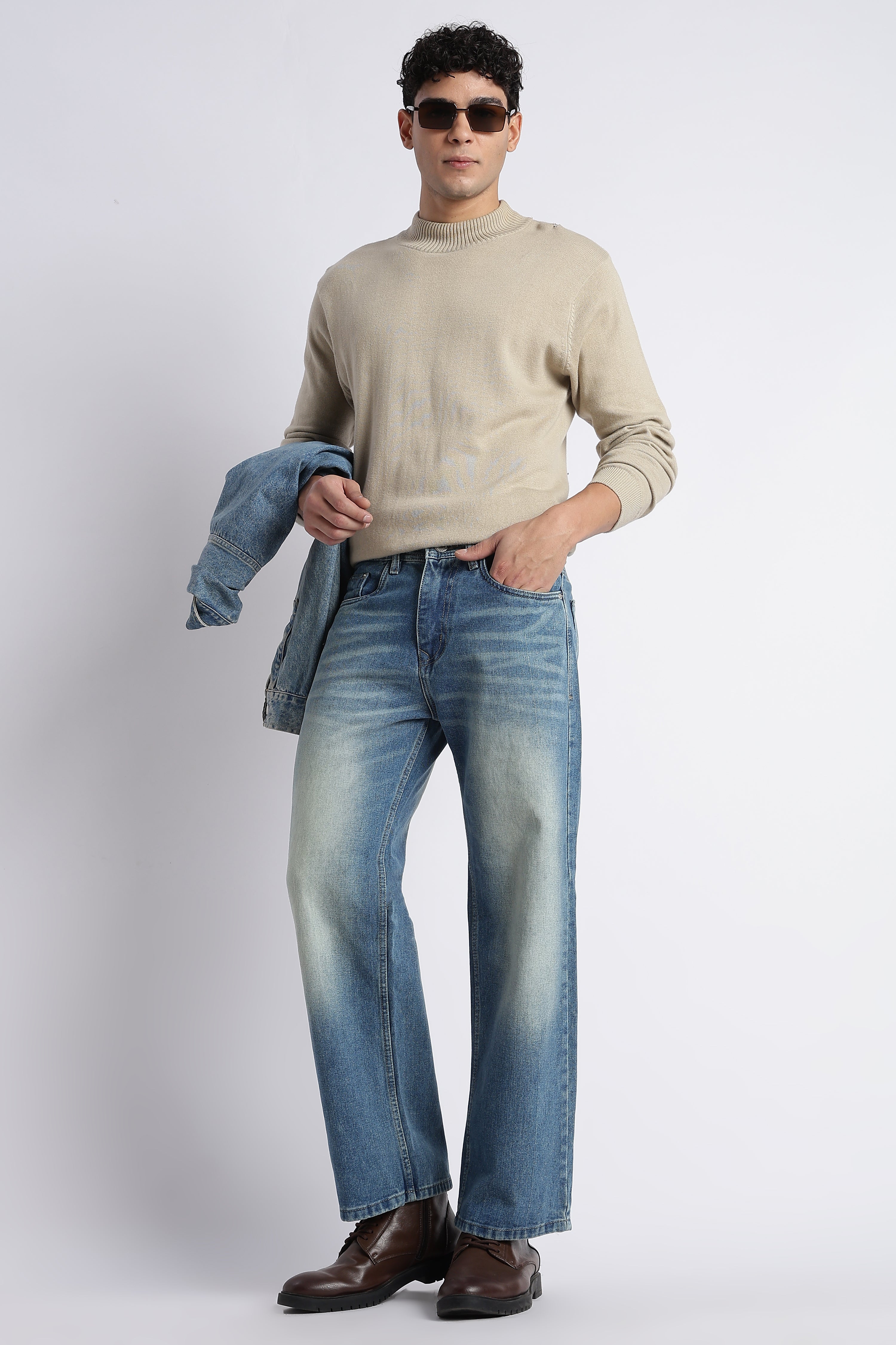 Sky Wash Baggy Wide Leg Jeans for Men