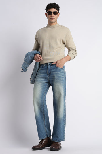 Sky Wash Baggy Wide Leg Jeans for Men