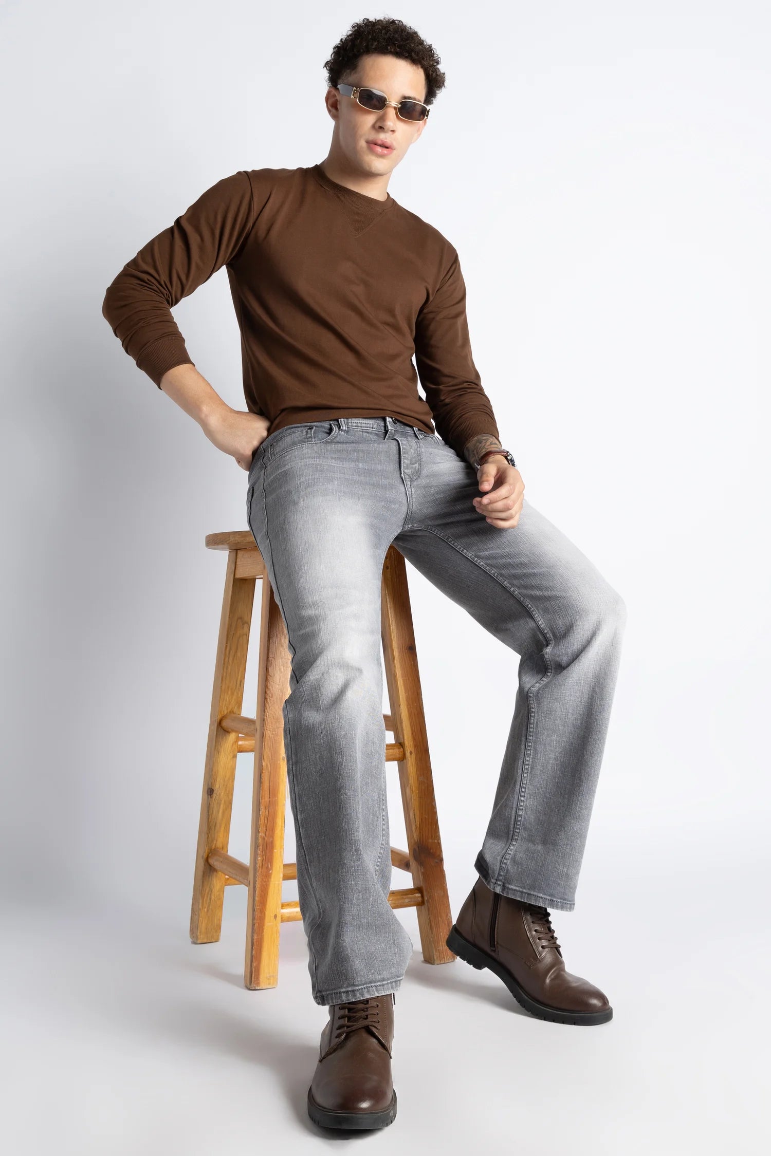 Ash Grey Straight Fit Jeans for Men