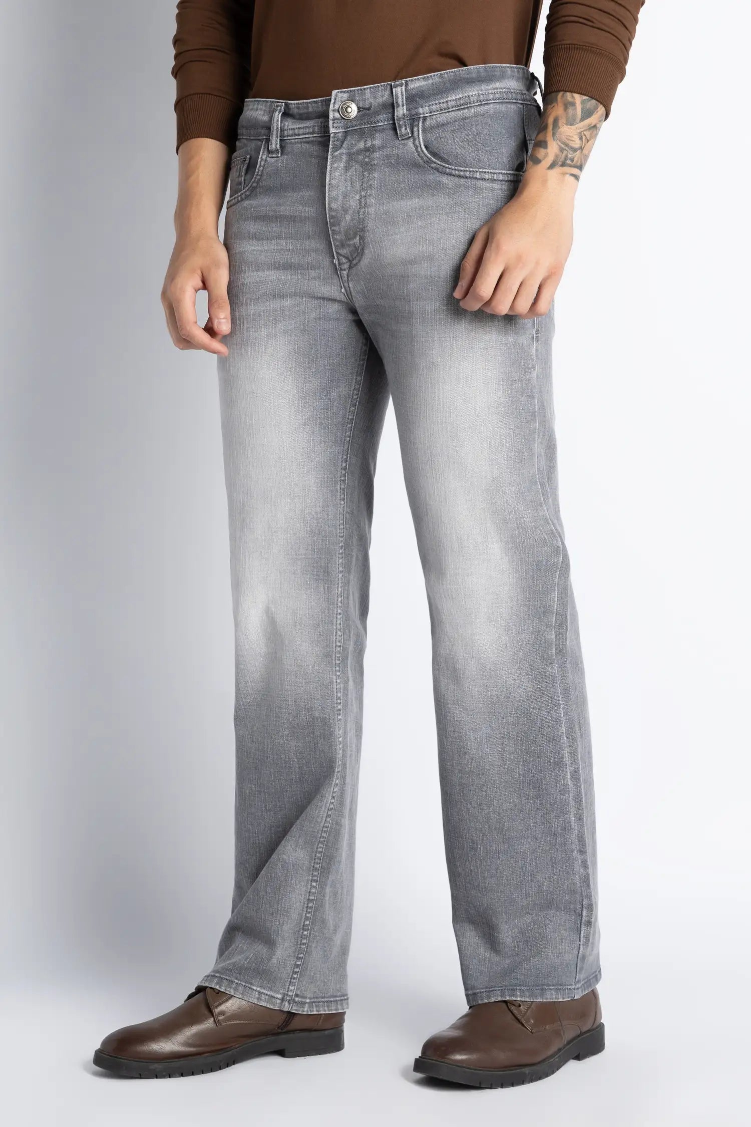 Ash Grey Straight Fit Jeans for Men