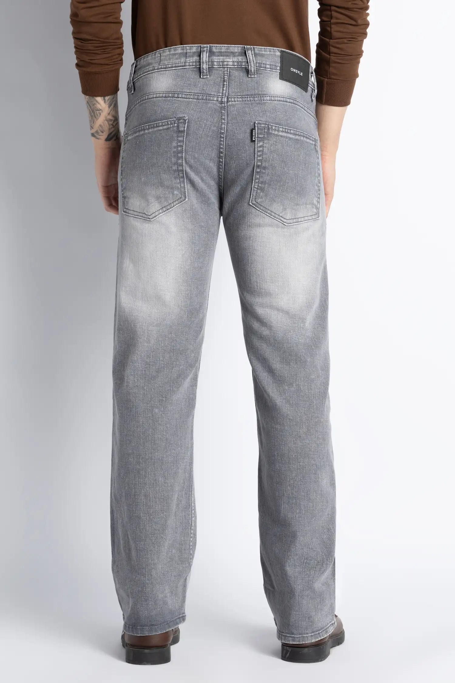 Ash Grey Straight Fit Jeans for Men