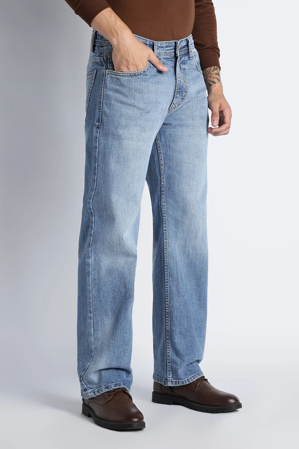 Ice Blue Straight Fit Jeans for Men