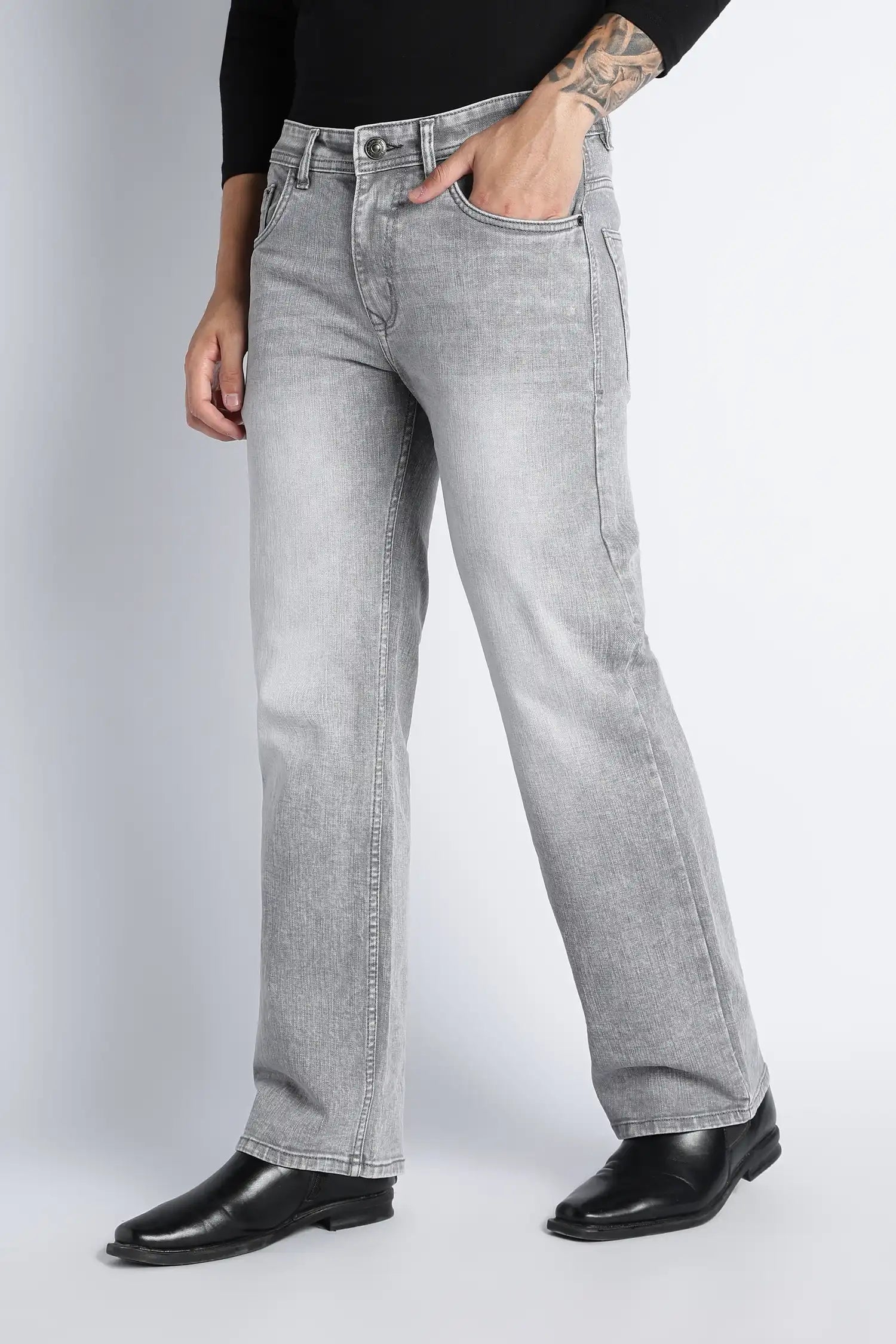Ice Grey Straight Fit Jeans for Men