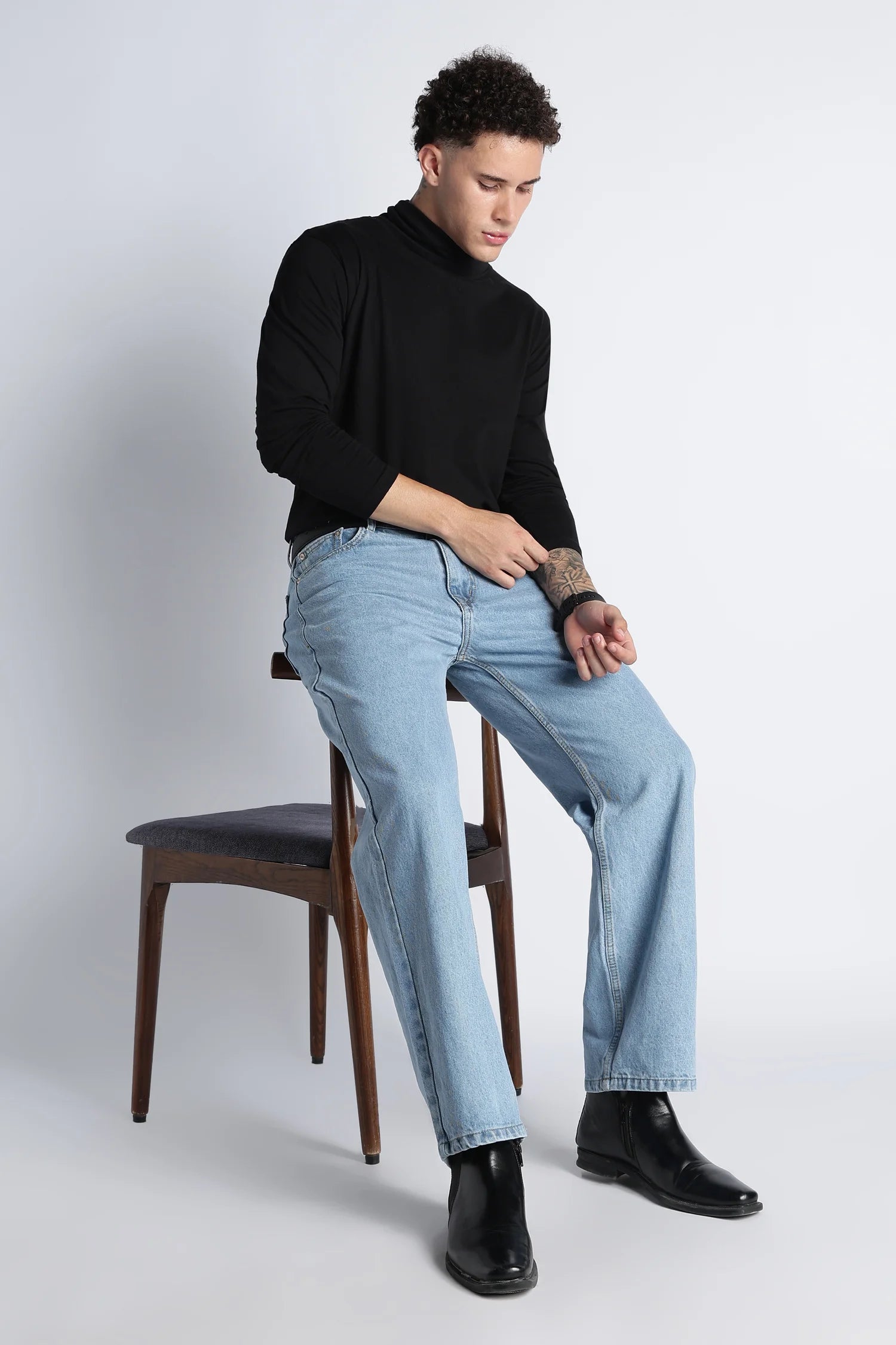 Ice Blue Baggy Fit Jeans for Men