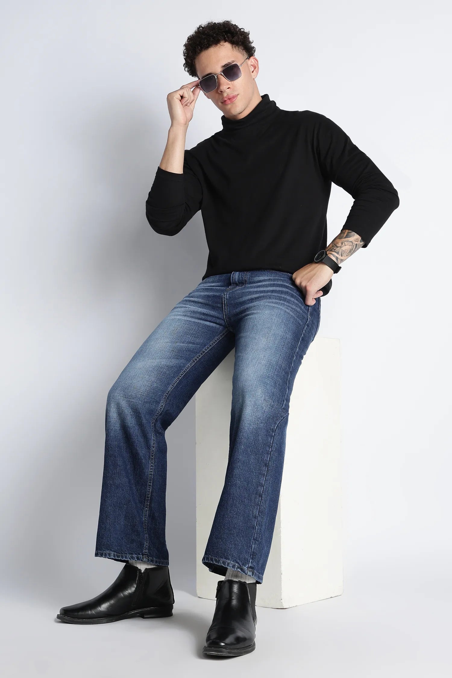 Stonewash Blue Baggy Fit Jeans for Men
