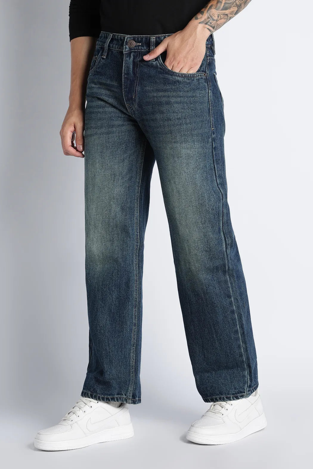 Vintage Blue Straight Fit Jeans for Men