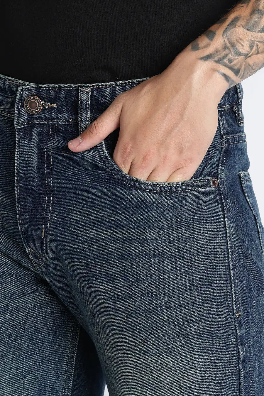 Vintage Blue Straight Fit Jeans for Men