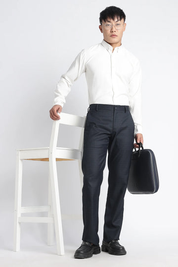 Ink Navy Slim Fit Micro-Texture Formal Trousers for Men