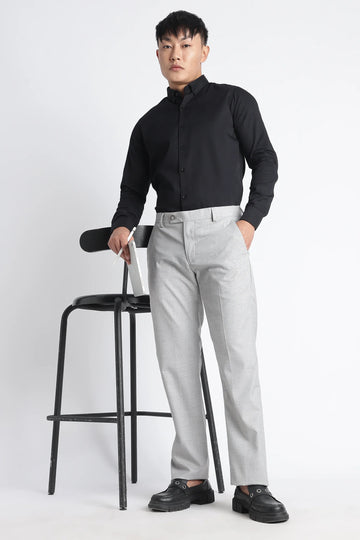Silver Chalk Slim Fit Pinstripe Formal Trousers for Men