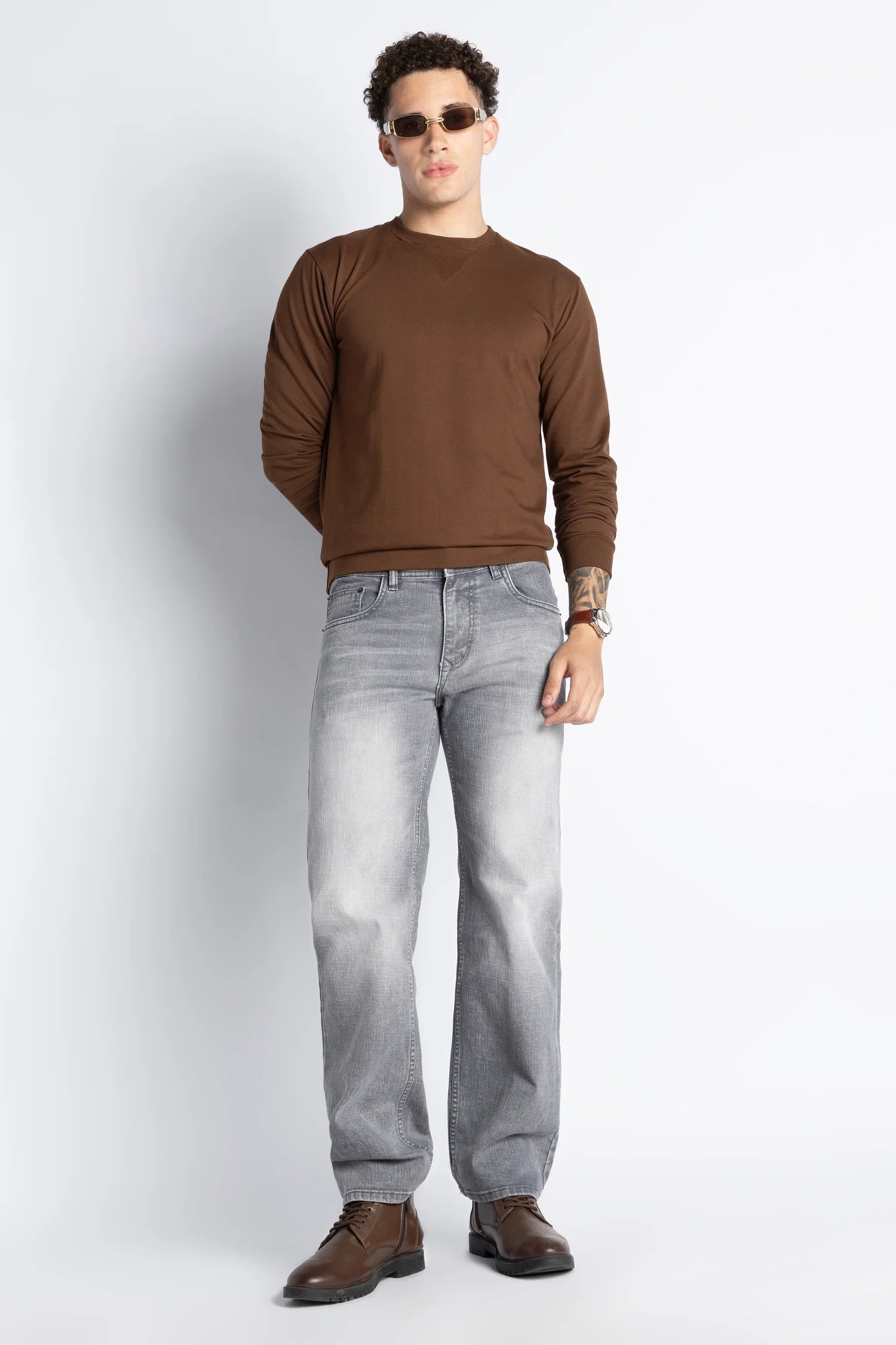 Ash Grey Straight Fit Jeans for Men