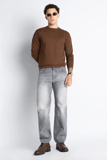 Ash Grey Straight Fit Jeans for Men
