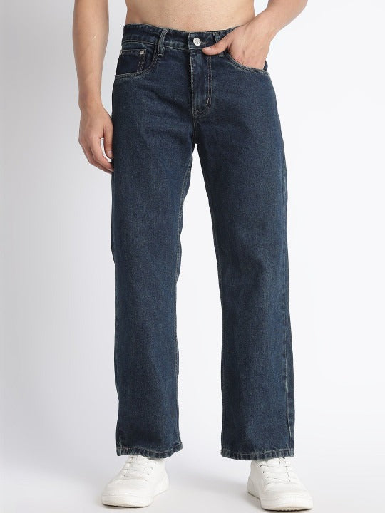 Deep Navy Vintage Wide Straight Jeans for Men