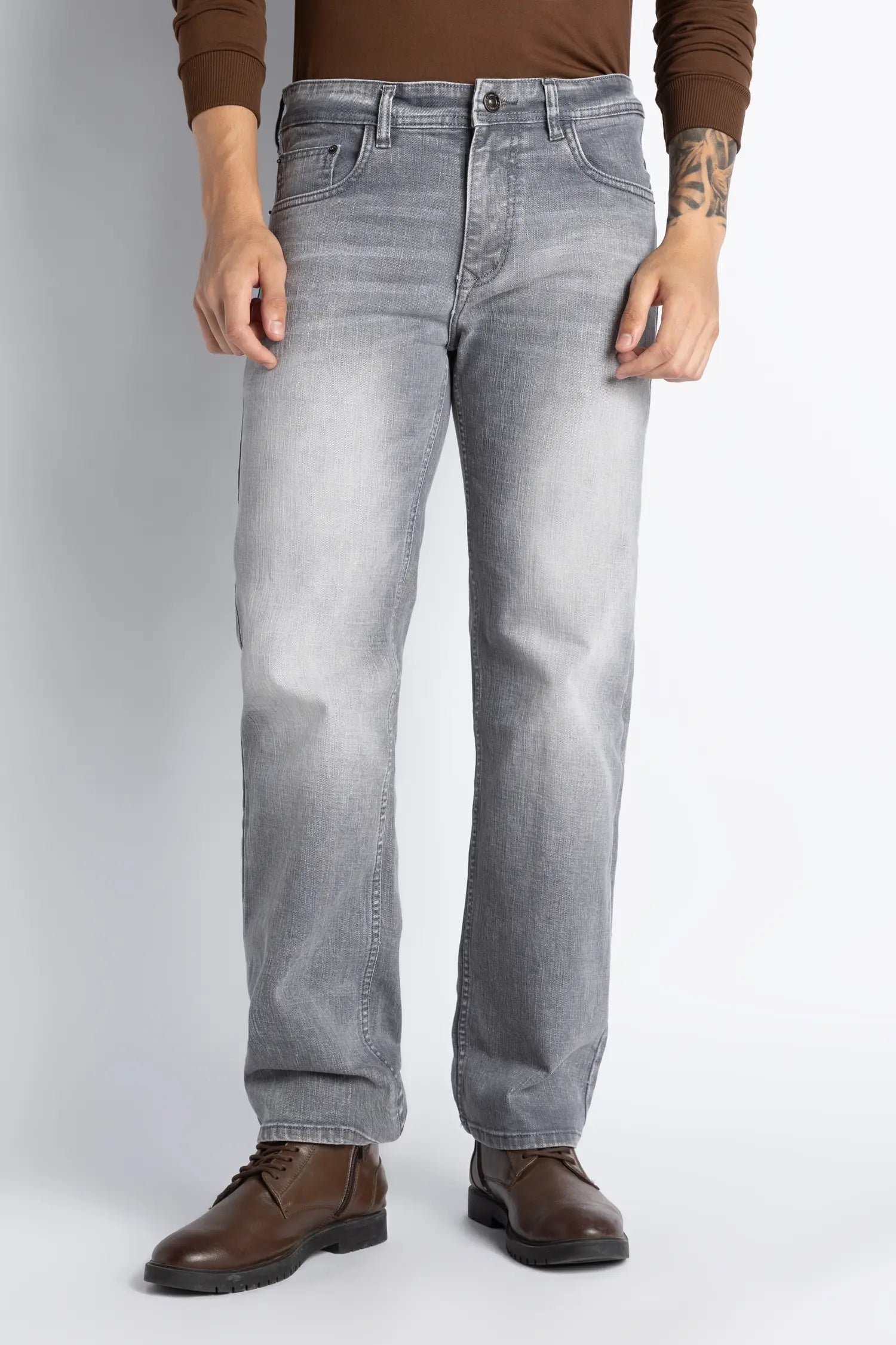 Ash Grey Straight Fit Jeans for Men