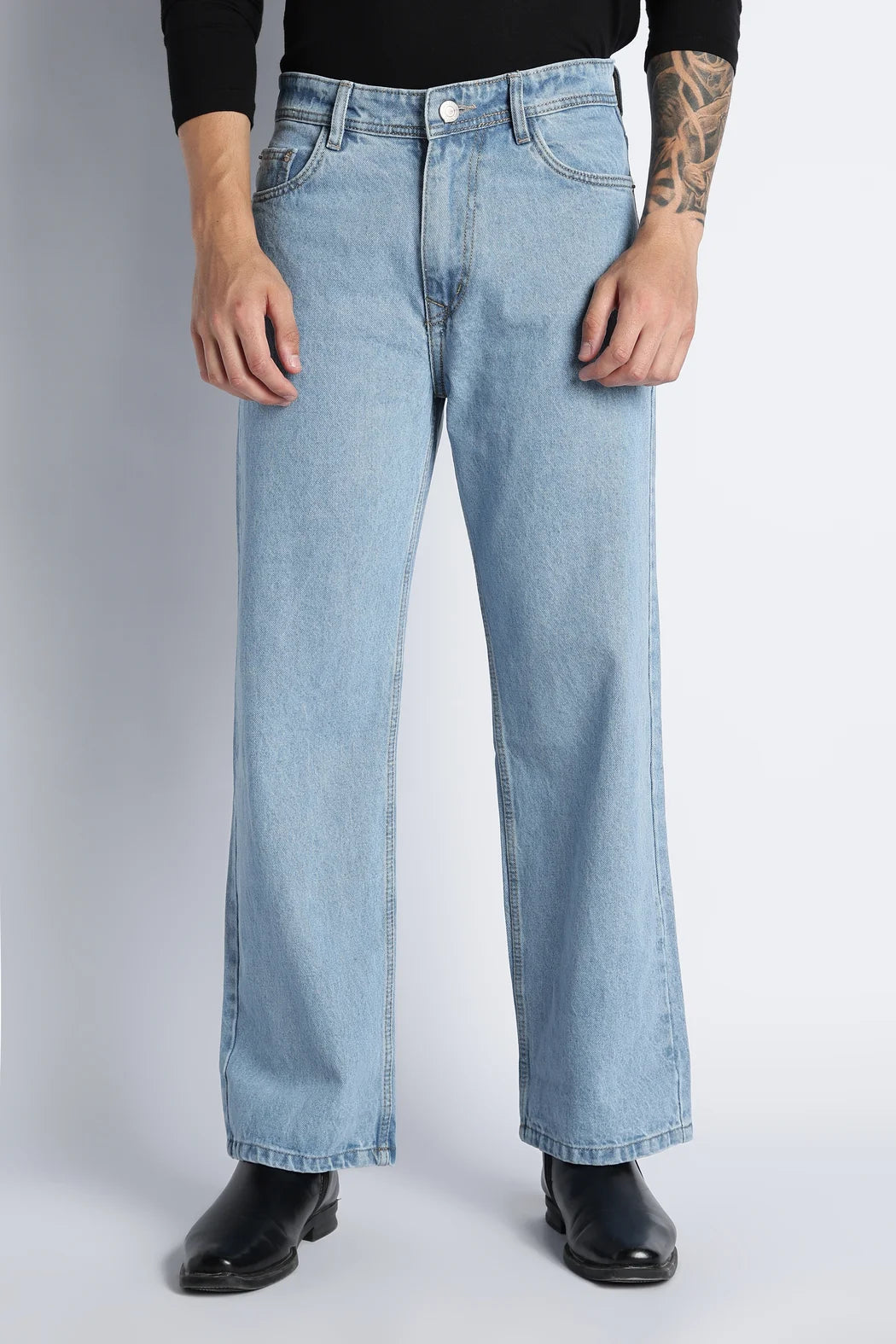 Ice Blue Baggy Fit Jeans for Men