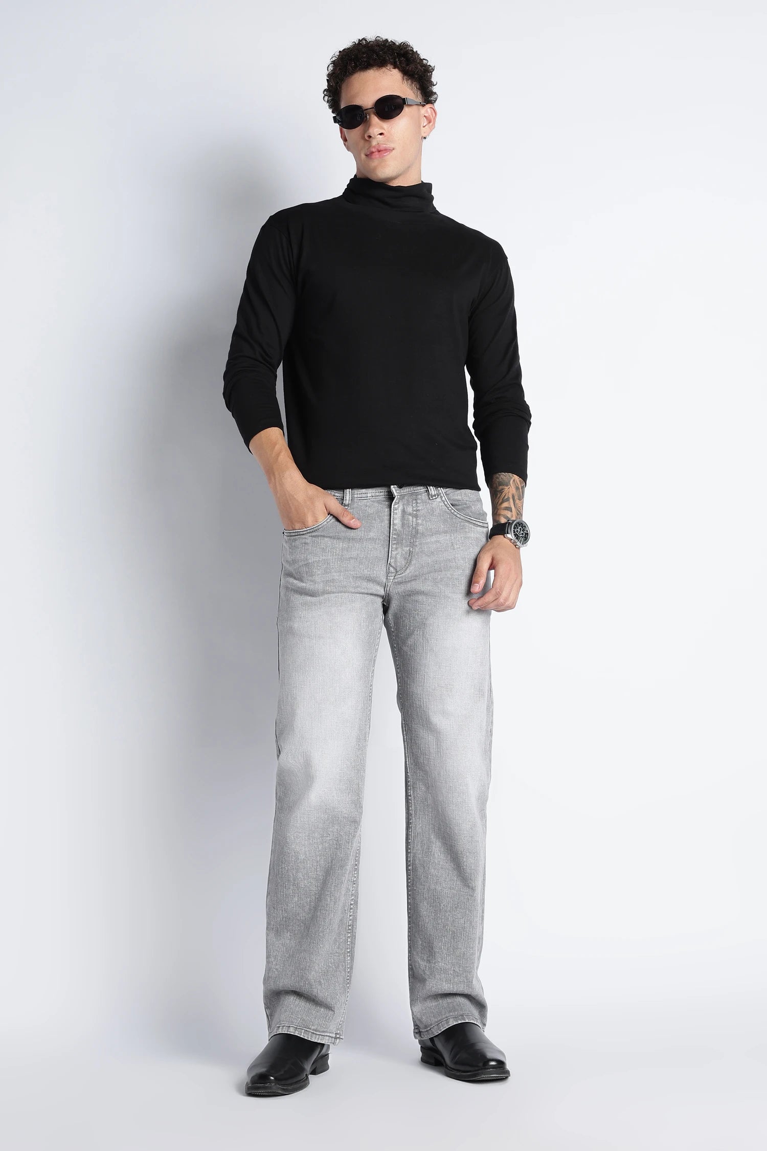 Ice Grey Straight Fit Jeans for Men