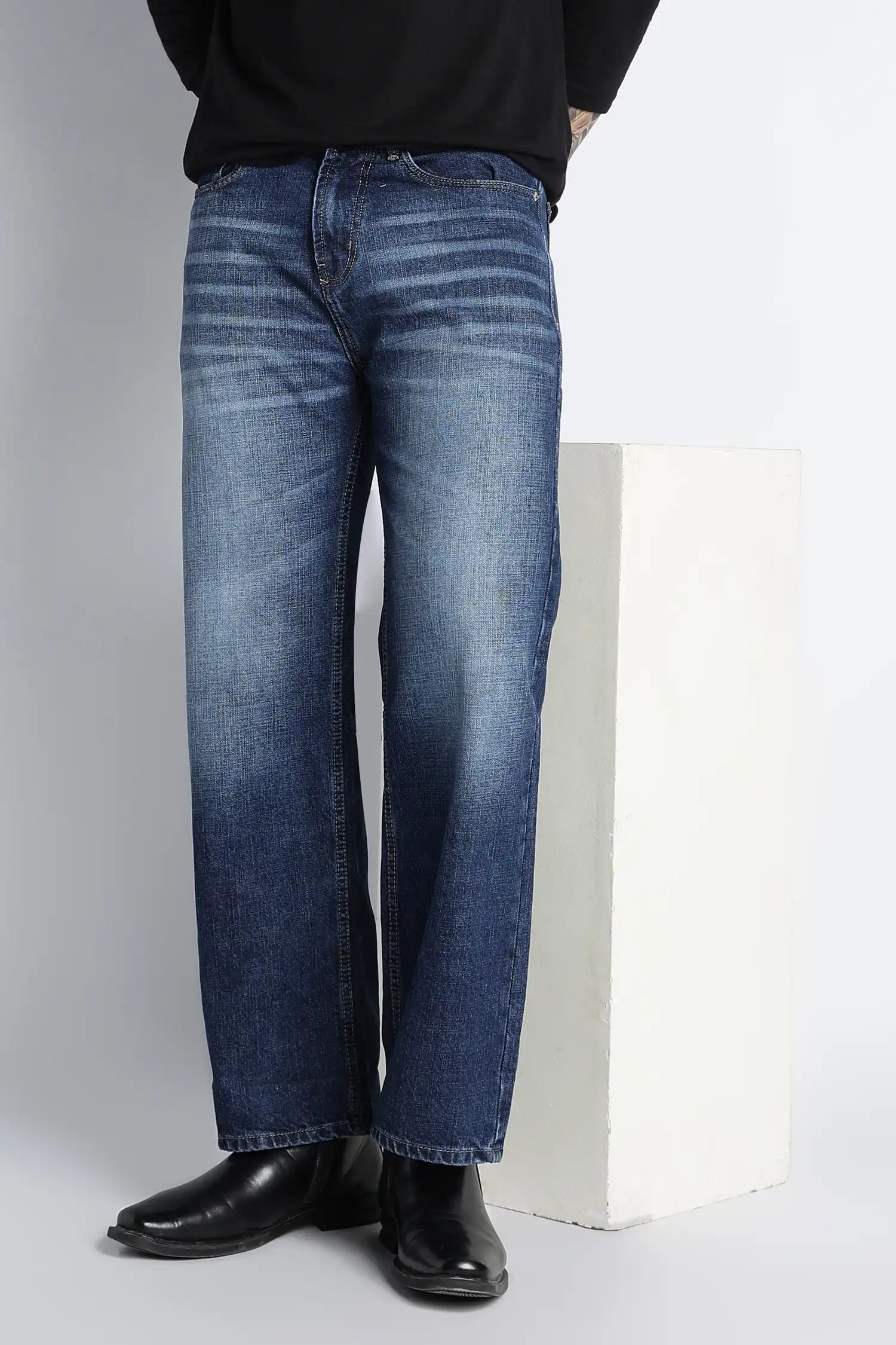 Stonewash Blue Baggy Fit Jeans for Men