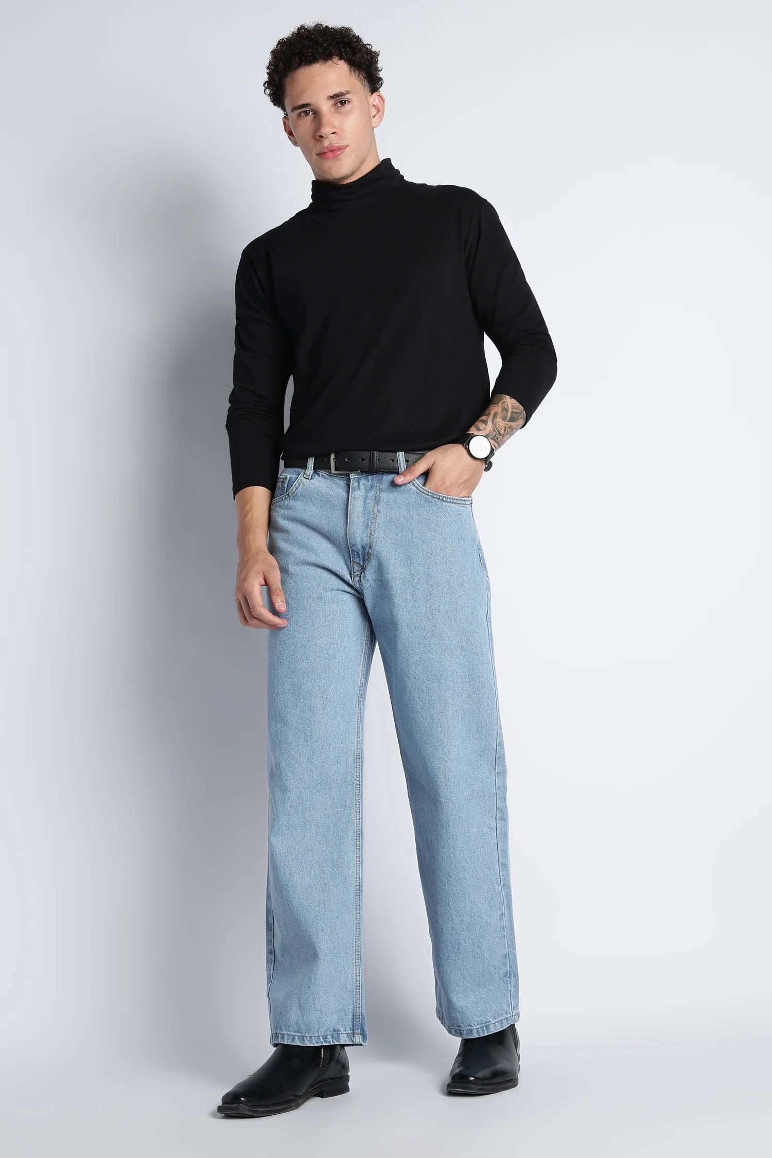 Ice Blue Baggy Fit Jeans for Men
