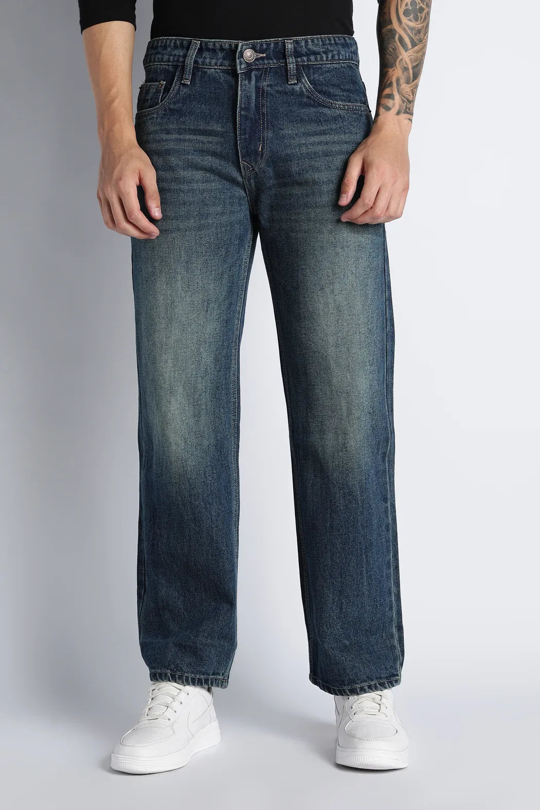Vintage Blue Straight Fit Jeans for Men