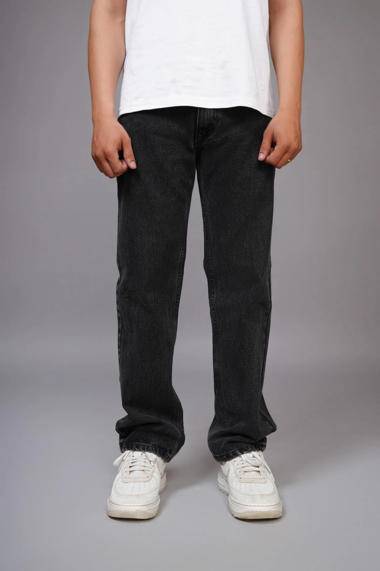 Charcoal Dark Grey Straight Fit Jeans
