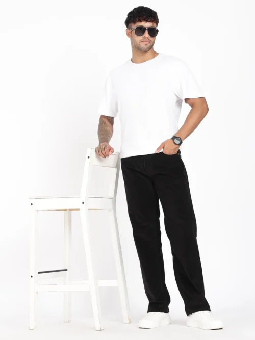 Jet Black Comfort Fit Corduroy Pants