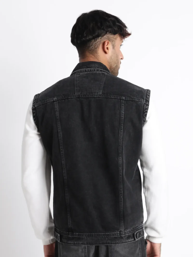 Washed Black Sleeveless Denim Jacket