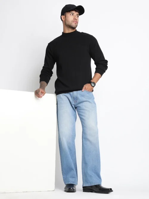 Light Blue Washed Straight Fit Denim Jeans