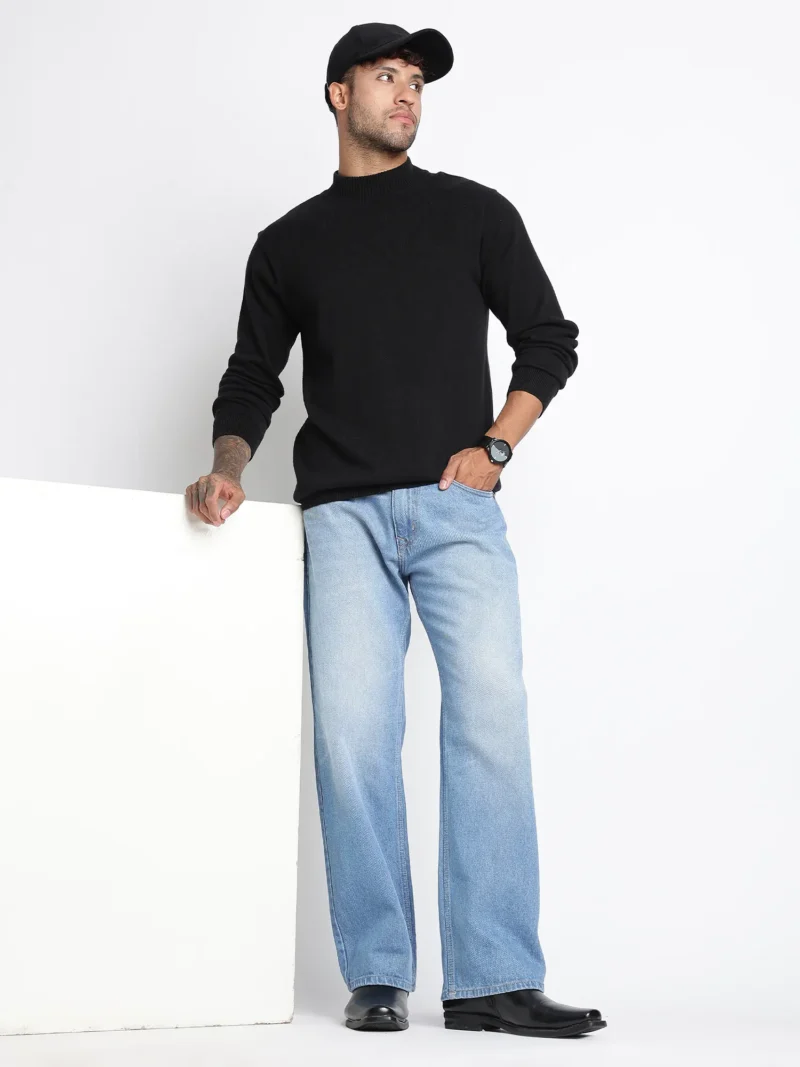 Light Blue Washed Straight Fit Denim Jeans