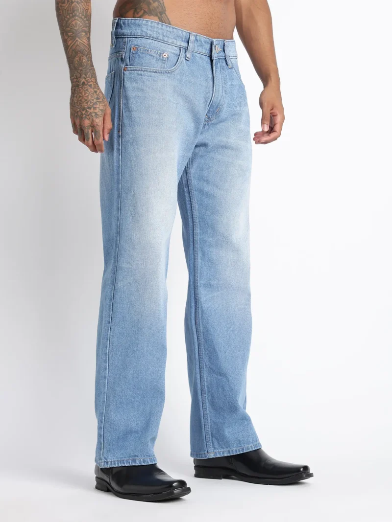 Light Blue Washed Straight Fit Denim Jeans