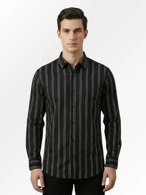 Black Pinstripe Slim Fit Shirt