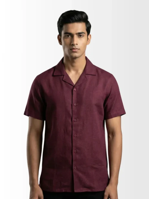 Cuban Collar Short Sleeve Shirt – Vintage Wine