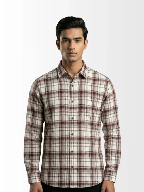 Brushed Check Shirt – Mocha Brown