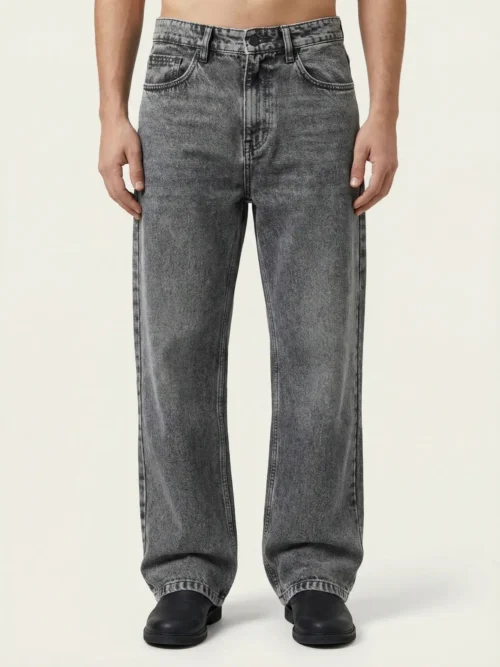 Washed Grey Straight Fit Denim Jeans